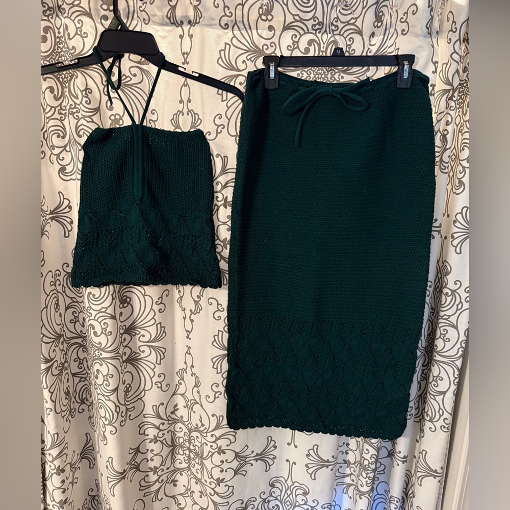Zara Emerald green knit halter top and skirt set